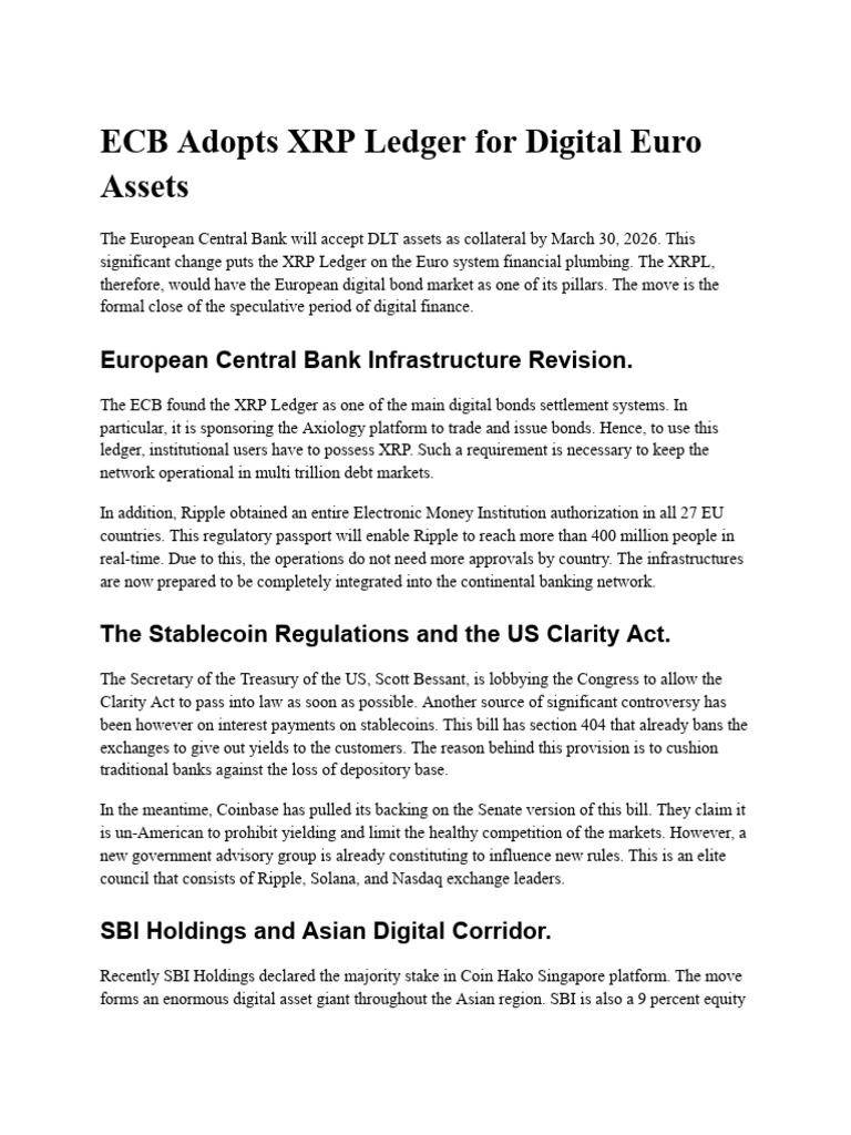 ECB Adopts XRP Ledger For Digital Euro Assets | PDF | European Central ...
