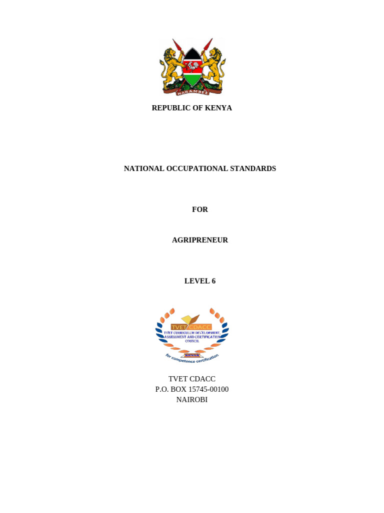 Agripreneurship Occupational Standards Level 6 E | PDF | Vocational ...