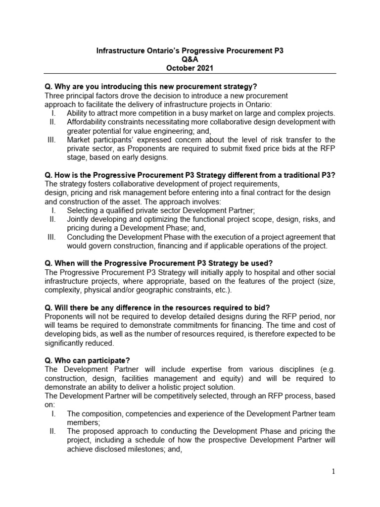 Progressive Procurement P3 - Q&As | PDF | Public–Private Partnership ...