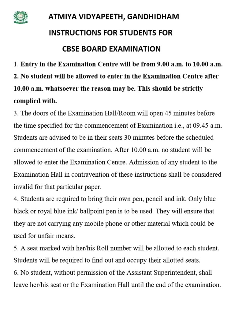 Instructions For Students | PDF
