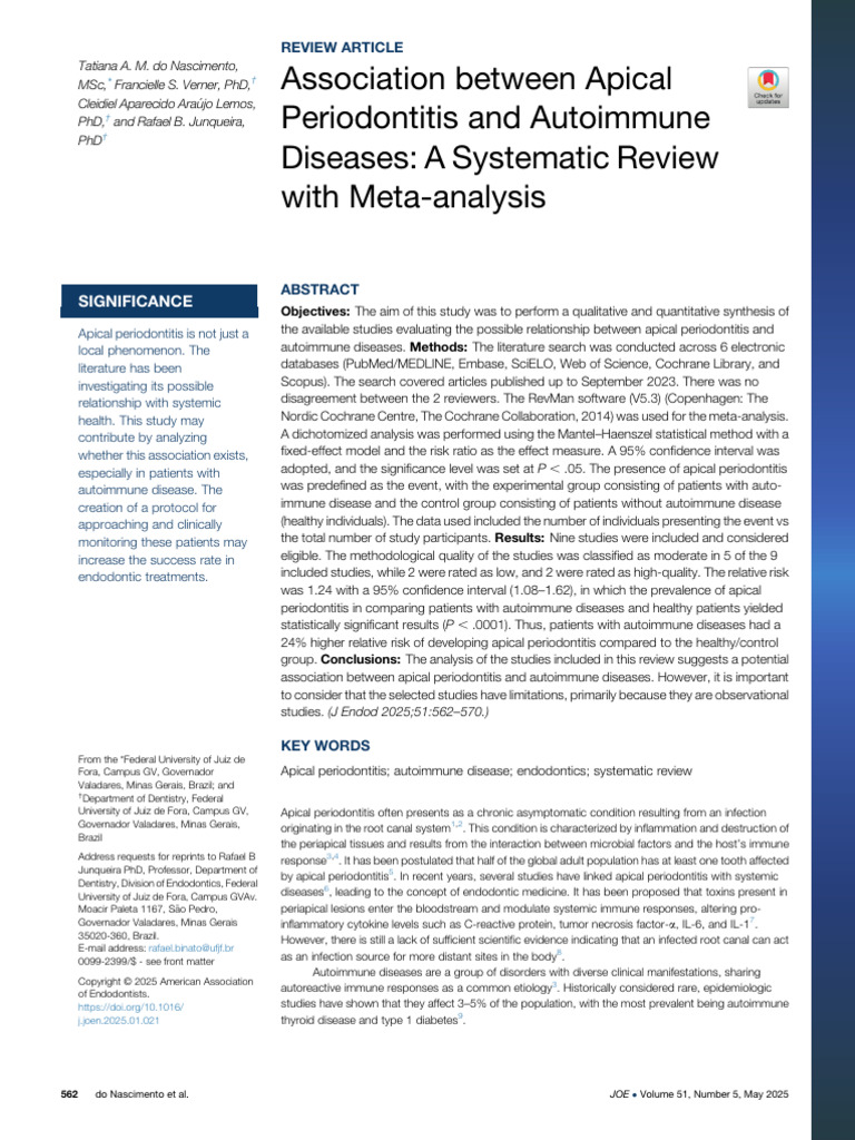 5 Association Between Apical Periodontitis and Autoi | PDF | Systematic ...