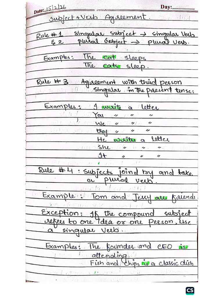 Subjects Verb Agreement Rules With Examples | PDF