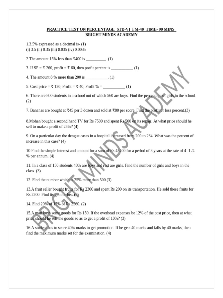 6 Maths Test | PDF