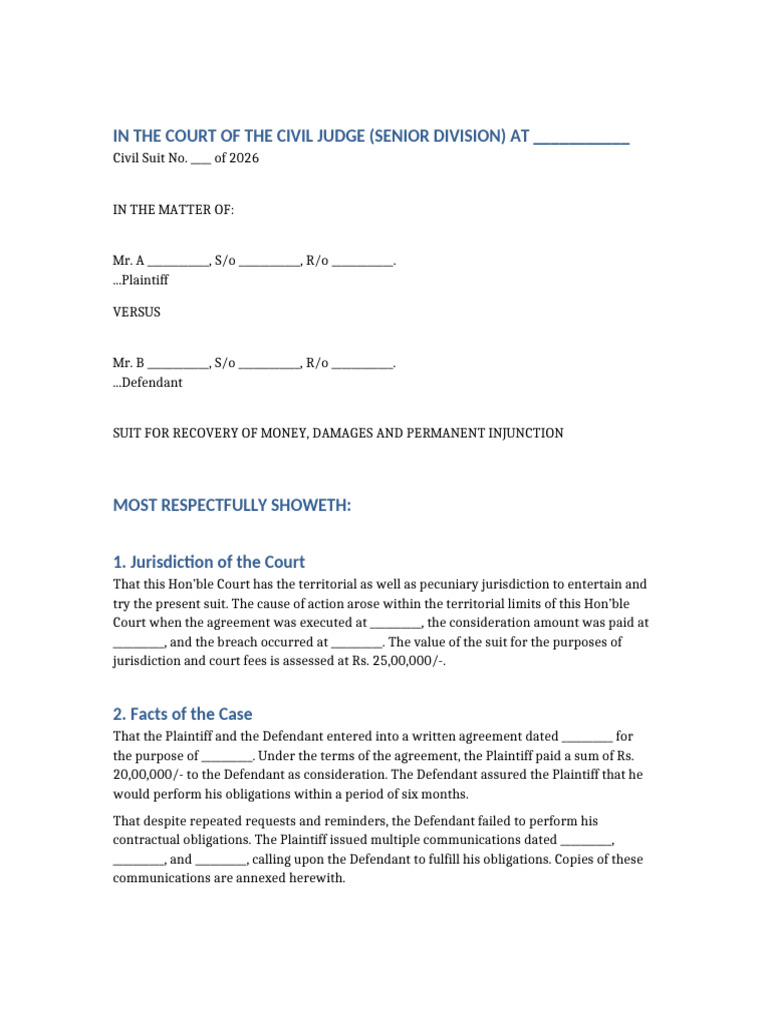 Civil Plaint Draft Complete | PDF | Lawsuit | Damages