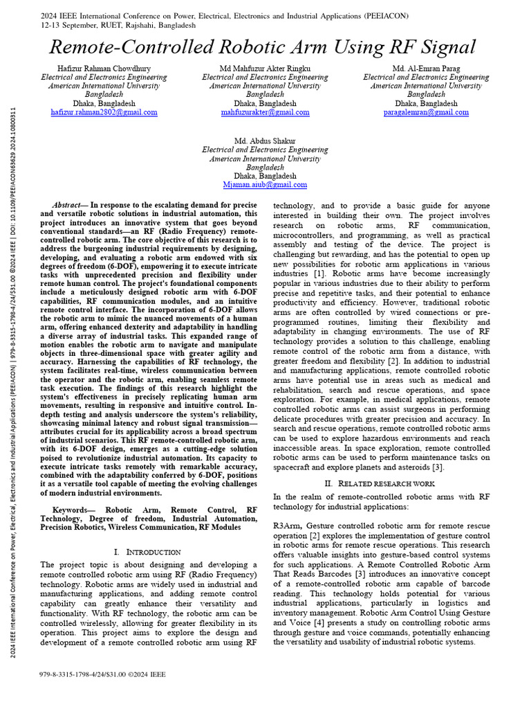 Remote-Controlled Robotic Arm Using RF Signal | PDF | Robotics | Simulation