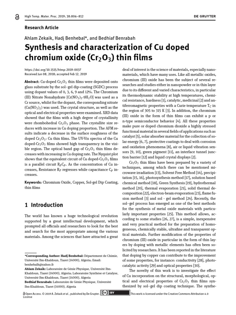 1, Synthesis and Characterization of Cu Doped Chromium Oxide (Cr2O3 ...