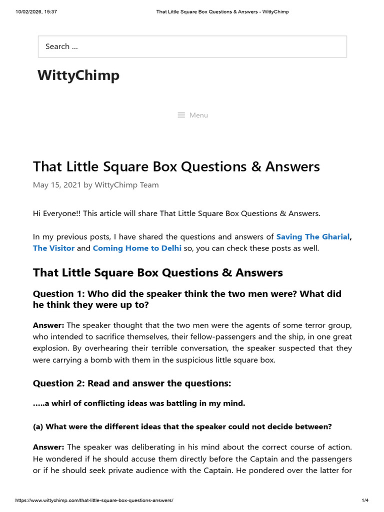 That Little Square Box Questions & Answers - WittyChimp | PDF