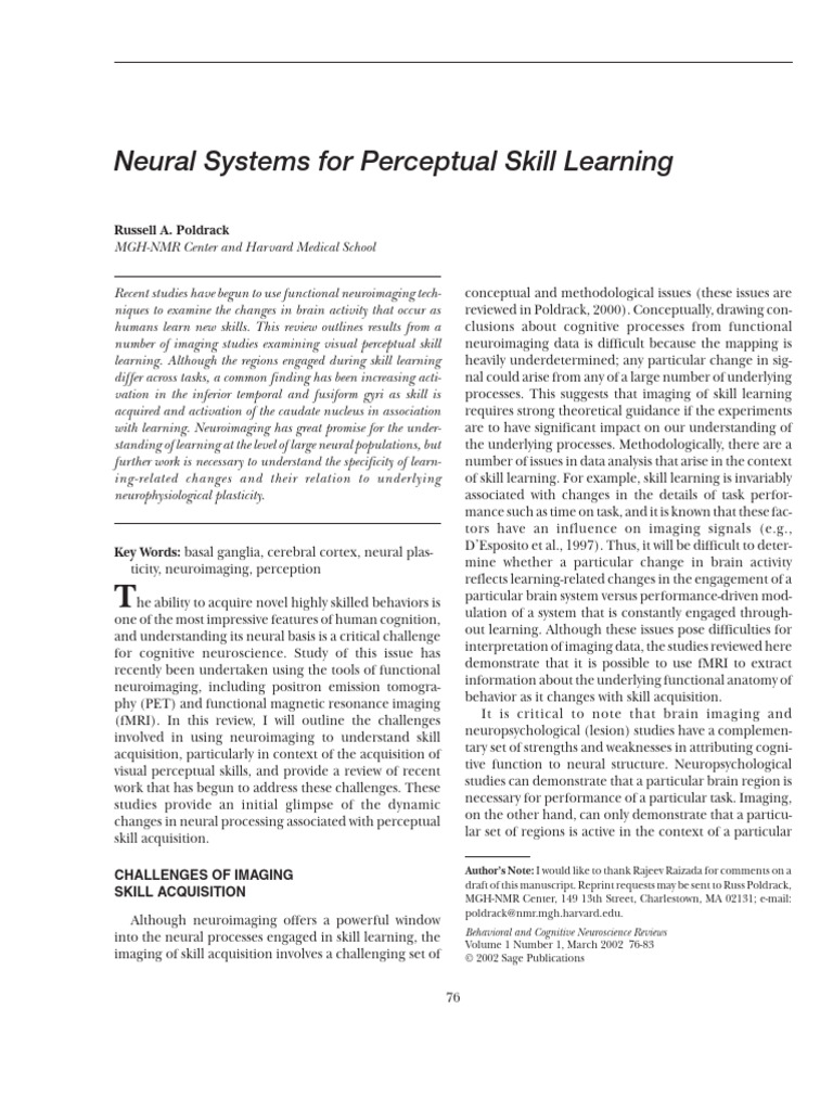 Neural Systems For Perceptual Skill Learning | PDF | Striatum | Memory