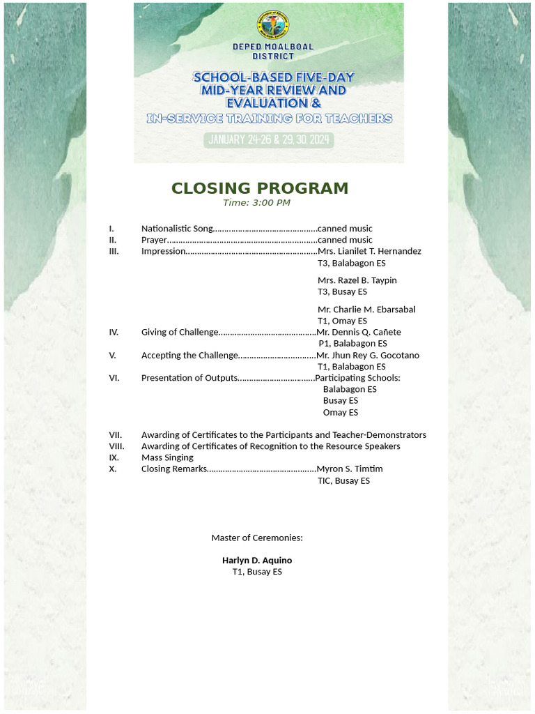 Closing Program - Mpre and Midyear Inset 2023 | PDF