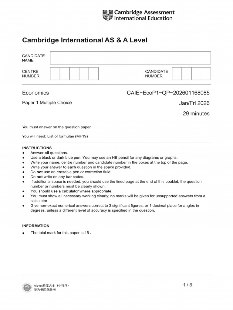 CAIE EcoP1 QP 202601168085 | PDF