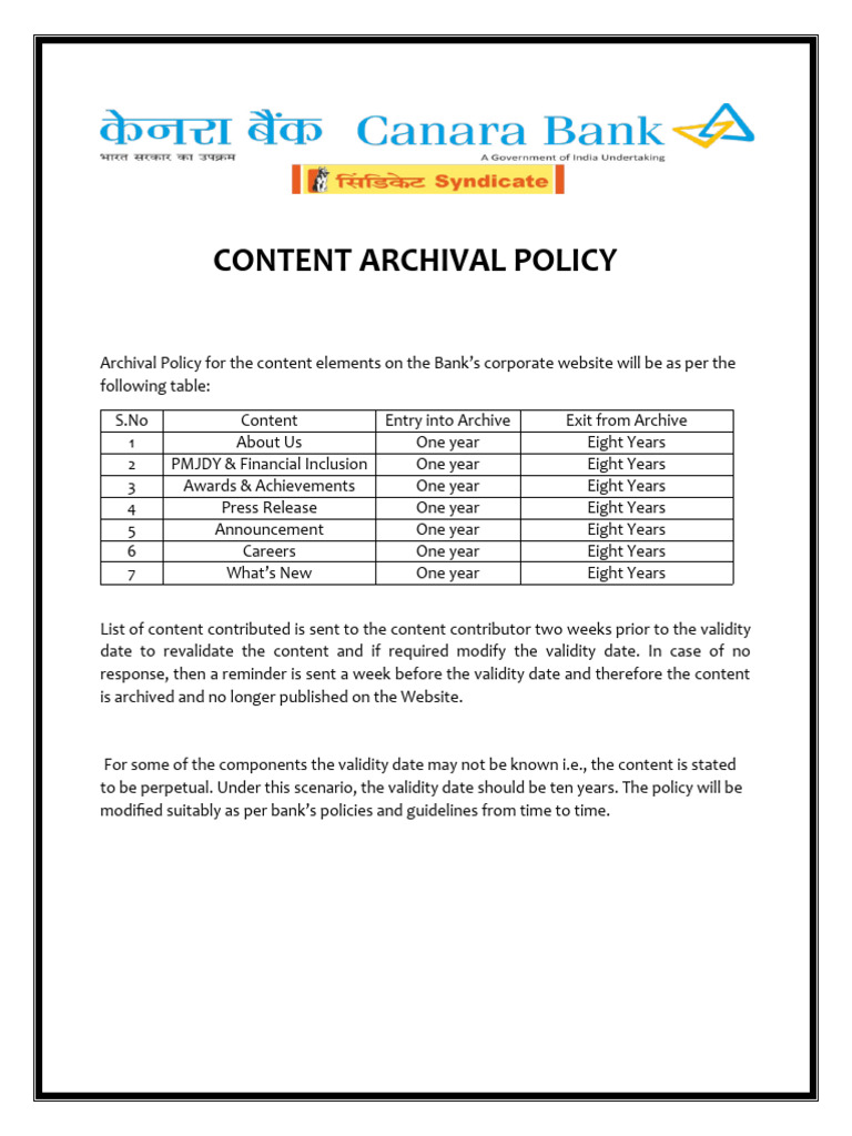 Content Archival Policy | PDF