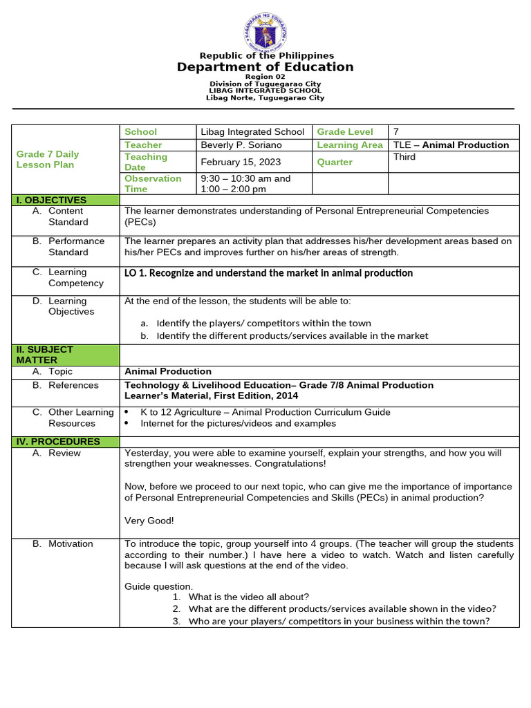 Detailed-Lesson-Plan-In-LO2-Recognize and Understand The Market in ...