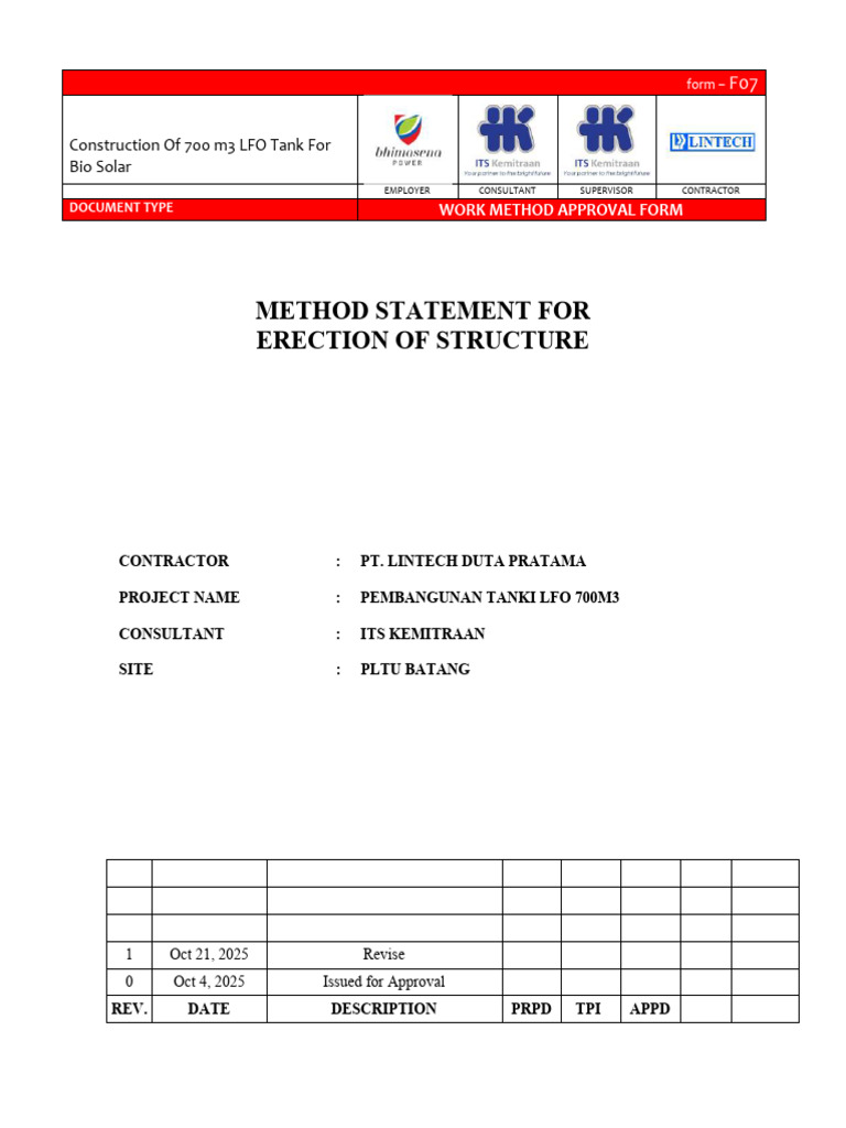 Method Statement For Erection Structure | PDF | Specification ...
