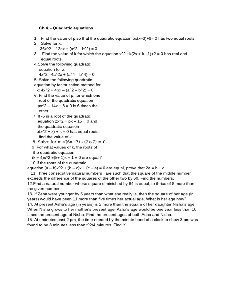 Ch.4 Quadratic Equations | PDF