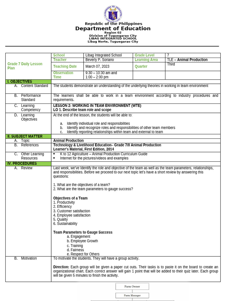 Detailed Lesson Plan in WITE Describe Team Role and Scope 03-07-23 ...