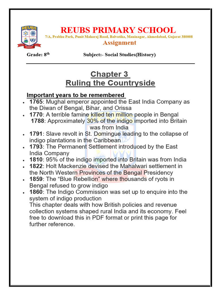 Grade 8 SS CH 3 (History) Rulling Countryside | PDF | British India