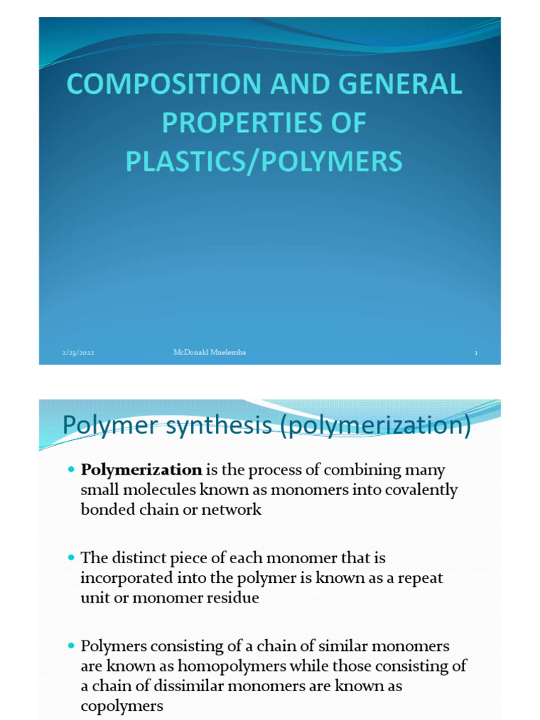 Composition and General Properties of Plastics | PDF | Polymers ...