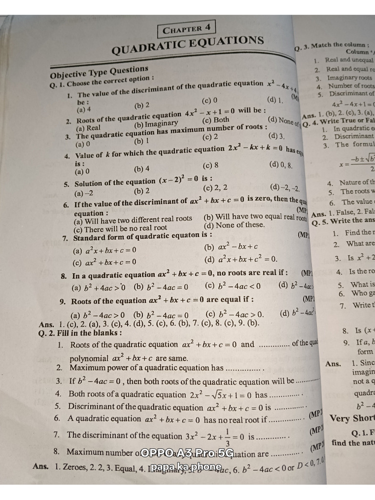 Chapter - 4 (Quadratic Equations) | PDF