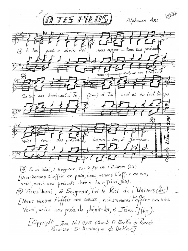 À Tes Pieds (A.ake) - Janv 1996 - Offertoire - Français - 096 | PDF