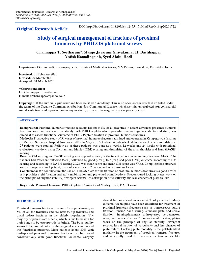 Study of Surgical Management of Fracture | PDF | Shoulder ...