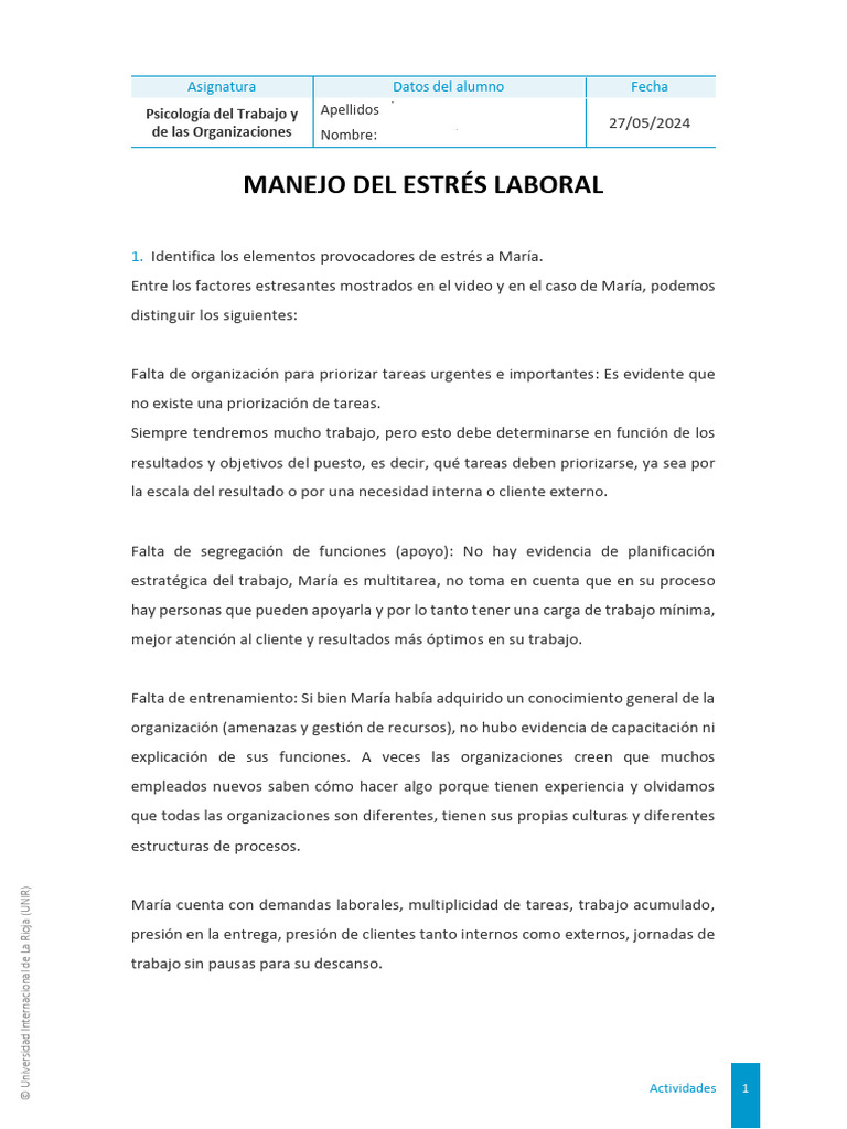 Manejo de Estres Laboral | PDF | Estrés (biología) | Estrés ocupacional