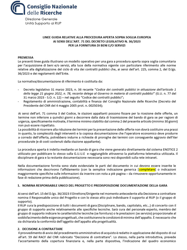 Linee Guida ProceduraAperta | PDF