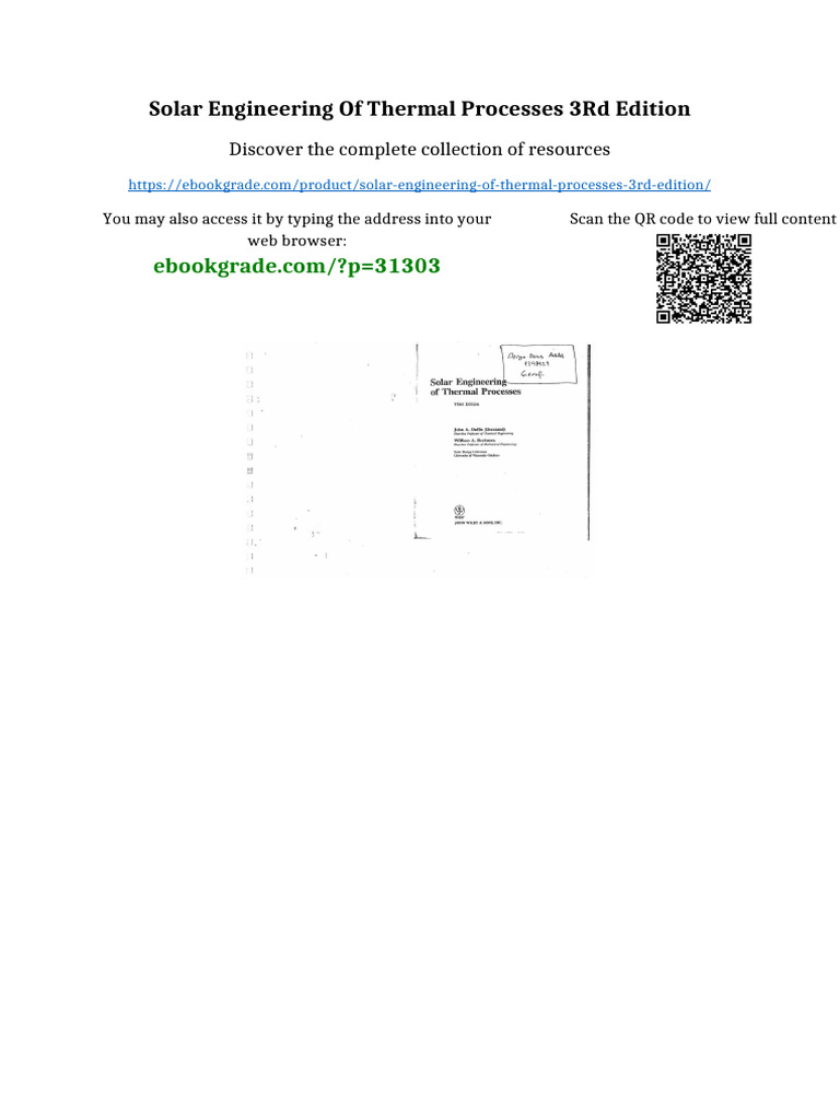 Solar Engineering of Thermal Processes 3rd Edition Kindle & PDF Formats ...