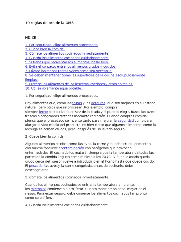 10 Reglas de Oro de La OMS | PDF | Carne | Alimentos