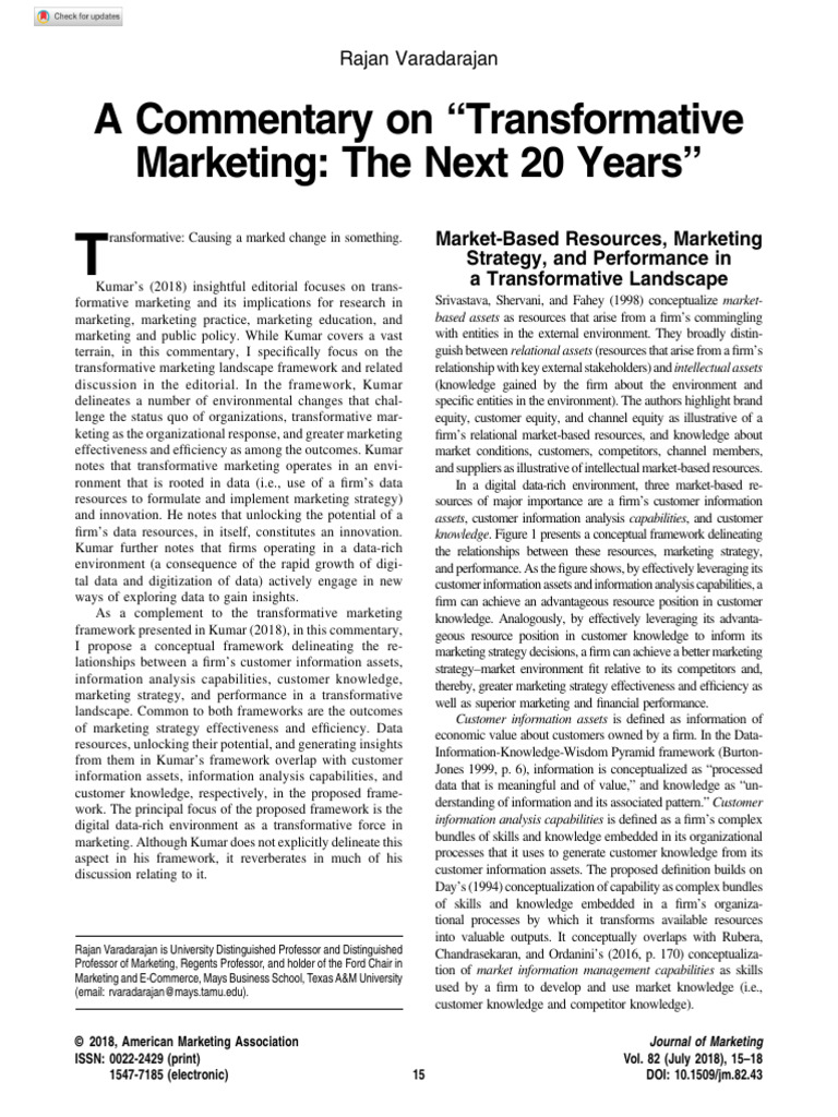 Varadarajan 2018 A Commentary On Transformative Marketing The Next 20 ...