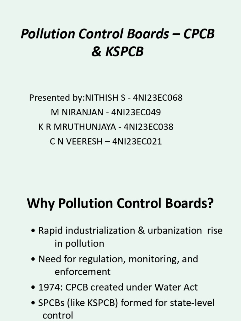Pollution Control Boards CPCB KSPCB With Photos | PDF