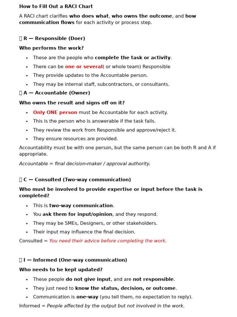 How To Fill Out A RACI Chart | PDF