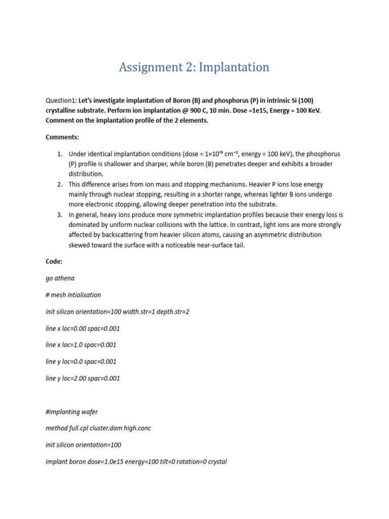 Implantation Silvaco Fab Assignment 2 | PDF | Doping (Semiconductor ...