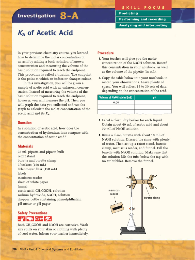 Lab 8A Ka of Acetic Acid - Textbook p394-395 | PDF