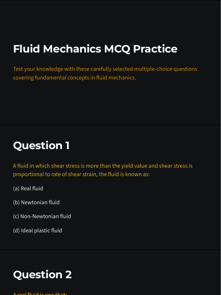 Fluid Mechanics MCQ Practice | PDF | Buoyancy | Viscosity