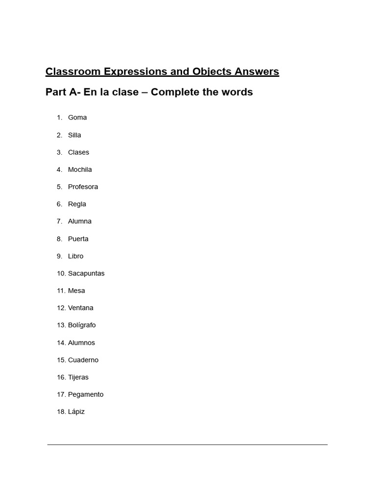 Classroom Expressions and Objects Anskey | PDF