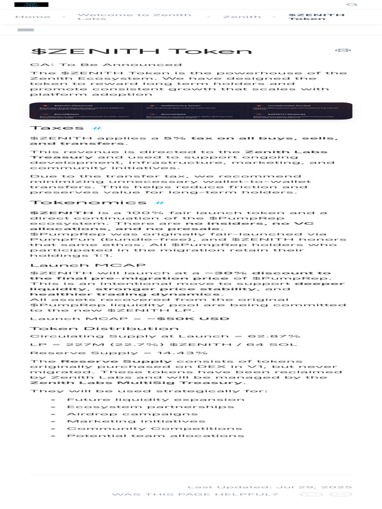 $ZENITH Token Zenith Labs - Documentation | PDF