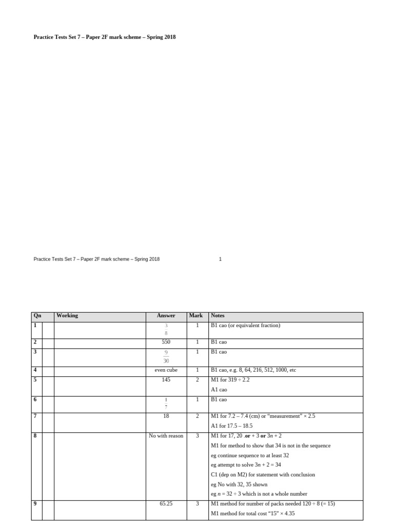 04 Practice Tests Set 7 - Paper 2F MS | PDF | Mathematics