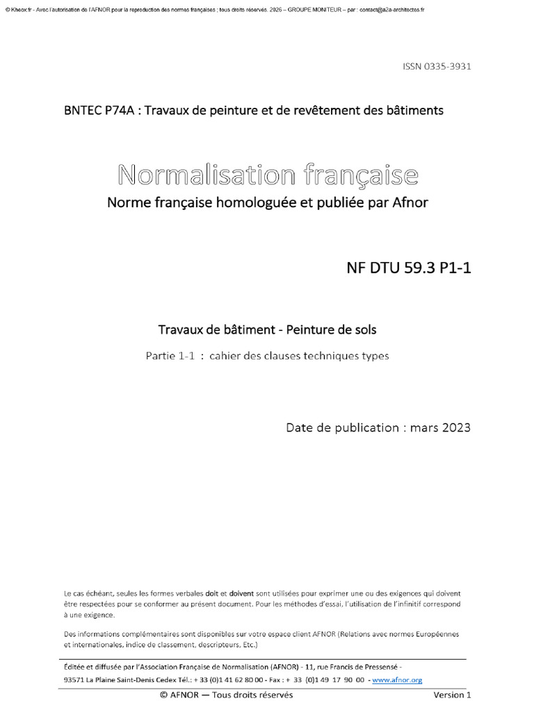 NF DTU 59.3 P1-1 - Peinture de Sols - Partie 1-1 - Cahier Des Clauses ...