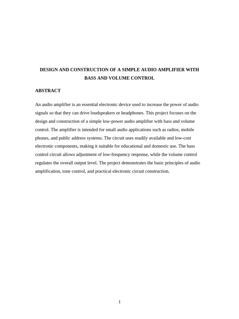 Simple Audio Amplifier Project POLYTECHNIC FORMAT | PDF | Amplifier ...