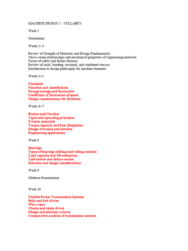 Machine Design 2 Syllabus | PDF