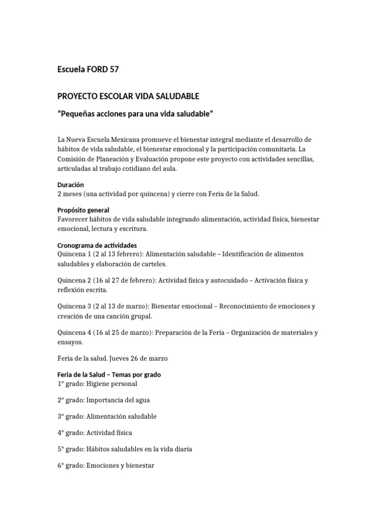 Proyecto Vida Saludable NEM Completo Final | PDF | Las emociones ...