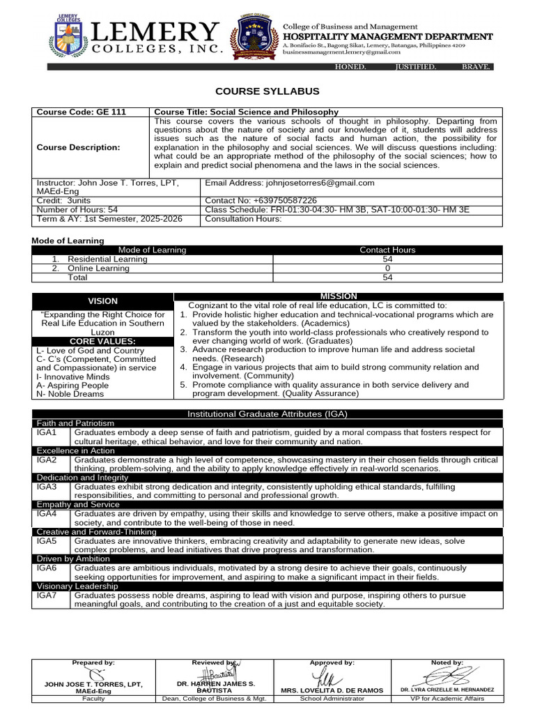SSP Course Syllabus For HM Students | PDF | Social Sciences | Science