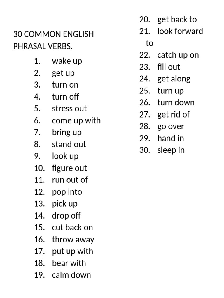 30 Common English Phrasal Verbs List | PDF