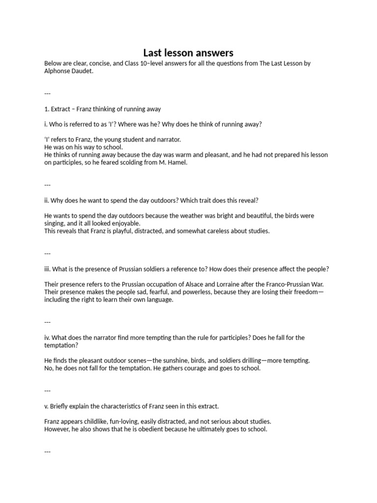 Last Lesson Answers | PDF