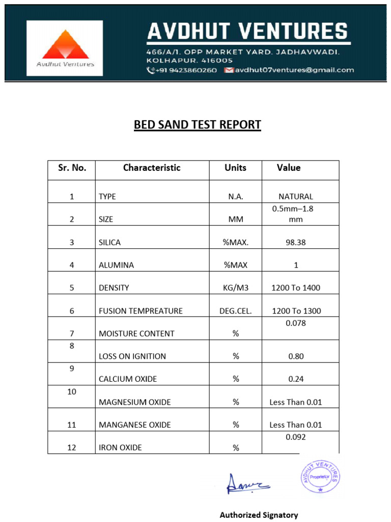 Test Report - Bed Sand | PDF