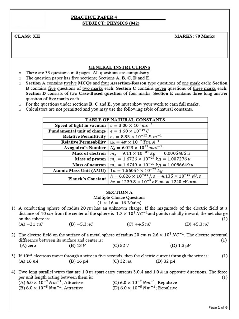 Practice Paper 4 (QP) | PDF | Semiconductors | Doping (Semiconductor)