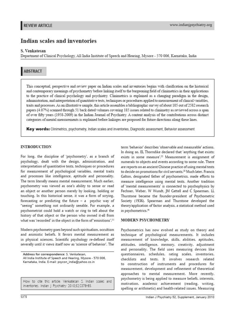 Indian Scales and Inventories.59 | PDF | Psychometrics | Psychiatry