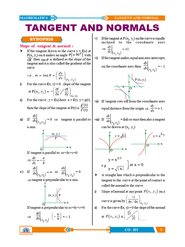 05 Tangent & Normals (1-17) | PDF | Tangent | Slope