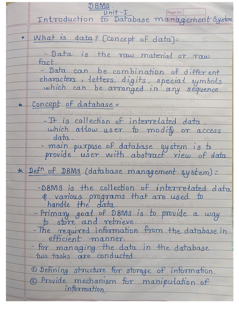 DBMS Notes.. (Unit-I) | PDF
