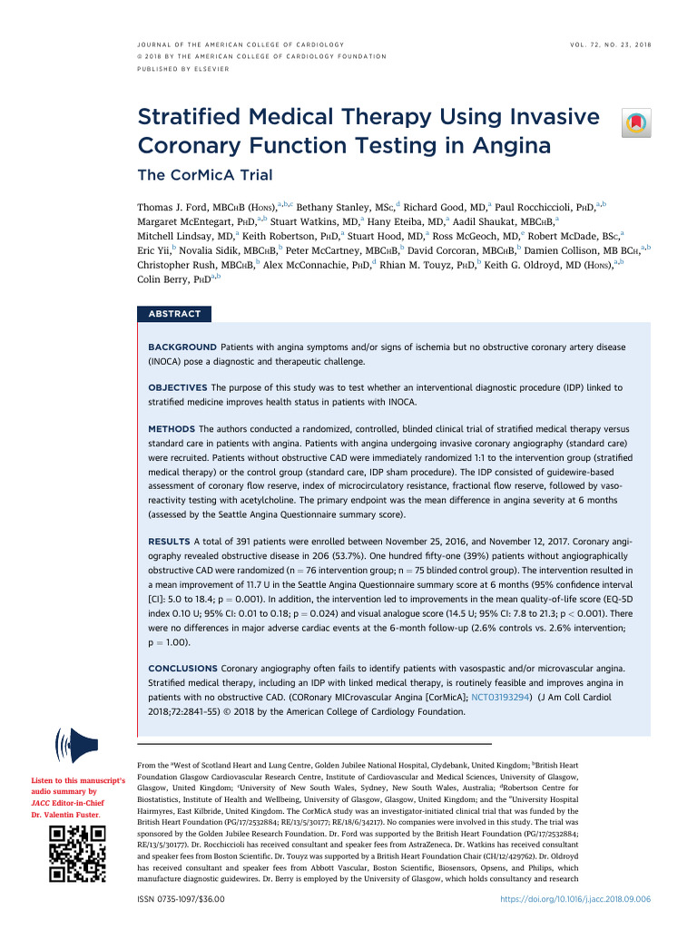 Ford Et Al 2018 Stratified Medical Therapy Using Invasive Coronary ...